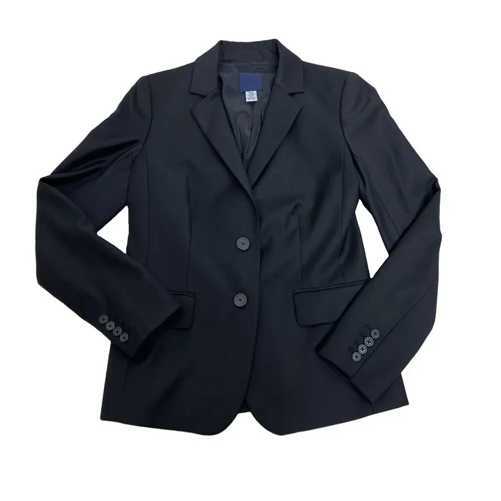 J. Crew Super 120s Blazer Womens Size 4 Black 100% Wool Lined Two Button Jacket